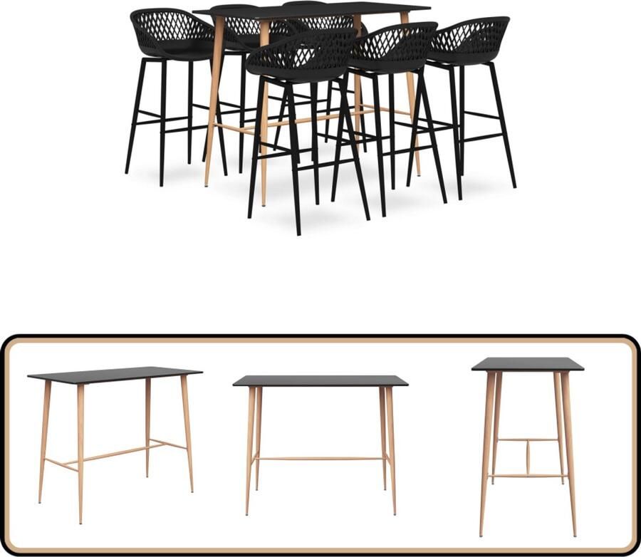 VidaXL 7-delige Barset Zwart Bartafel & Barkrukken Bar Set Zwarte Barset Bartafel Barkrukken Eetkamerstoel Keukenmeubel Living Meubels Modern Meubilair