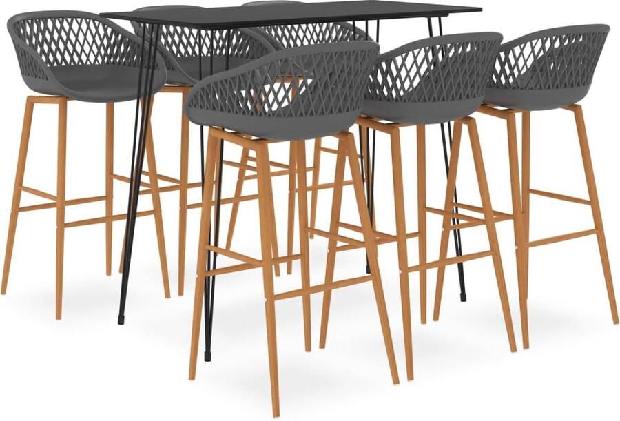 VidaXL -7-delige-Barset-zwart-en-grijs