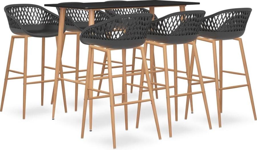 VidaXL -7-delige-Barset-zwart-en-grijs