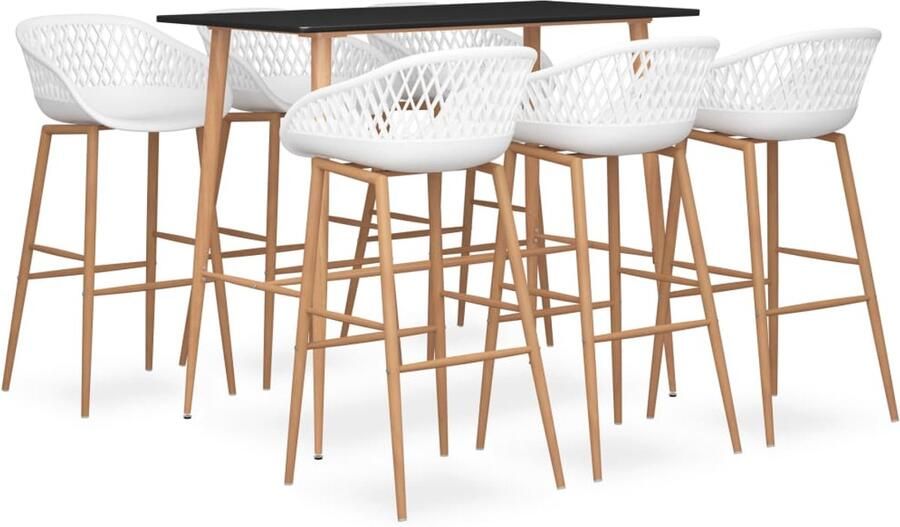 VidaXL 7-delige Barset Zwart Wit Inclusief Barkrukken Bar Set Bartafel Eetkamerstoel Keukenmeubel Zwarte Meubels Witte Meubels Moderne Meubels Trendy Meubels Saloninrichting