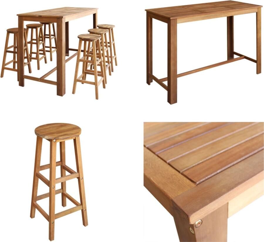 VidaXL 7-delige Bartafel en -krukkenset massief acaciahout Bartafel En -kruk Bartafels En -krukken Bartafel En -stoel Bartafels En -stoelen