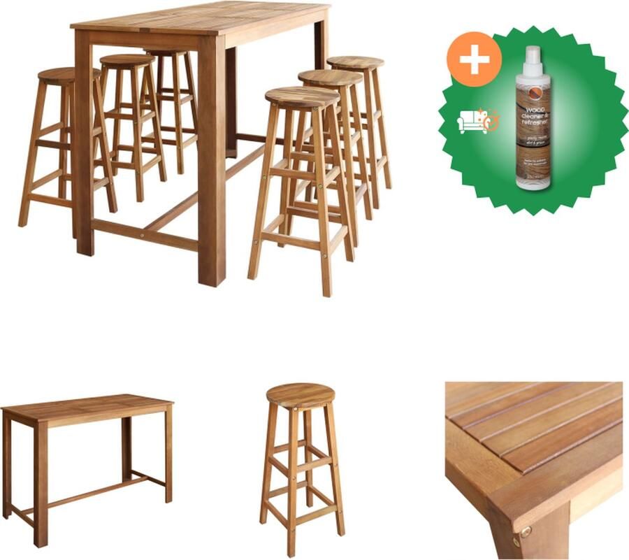 VidaXL 7-delige Bartafel en -krukkenset massief acaciahout Set tafel en stoelen Inclusief Houtreiniger en verfrisser