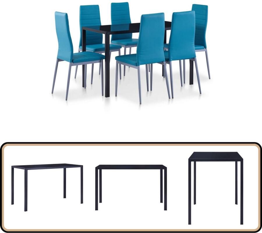 VidaXL 7-delige Eethoek Blauw Modern Design Eetkamerset Eettafel Eetkamerstoel Blauwe Meubels Moderne Meubels Salonmeubilair Dining Room Furniture