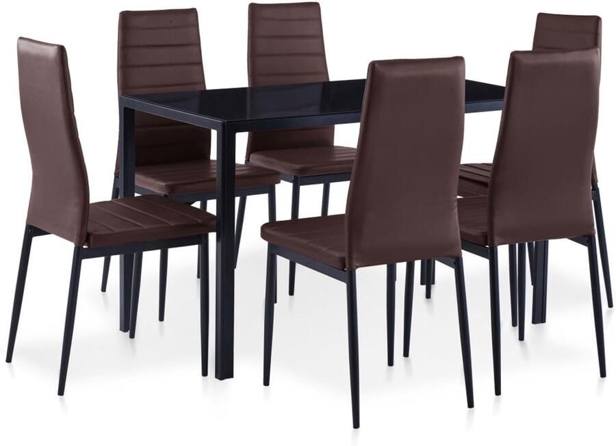 VidaXL 7-delige Eethoek Bruin 1 tafel 6 stoelen Eetkamerstoel Tafel Set Salon Meubilair Moderne Eetkamer Bruine Eetkamer