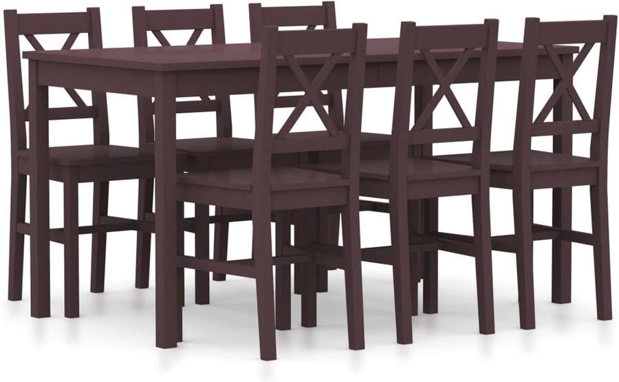 VidaXL 7-delige Eethoek Grenenhout Donkerbruin Eetkamerstoel Eethoek Salontafel Dining Chair Wooden Furniture - Foto 2