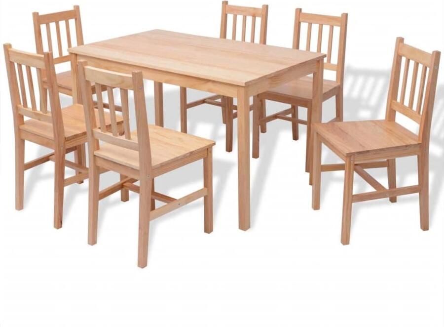 VidaXL 7-delige Eethoek Grenenhout Wit en Bruin Eetkamer Houten Eettafel Eetses Dining Set Bruine Eettafel Granenhoute Meubilair