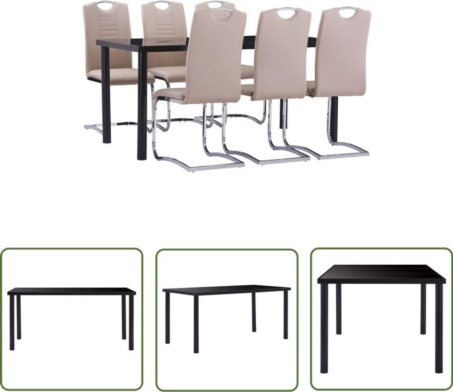 VidaXL 7-delige Eethoek Kunstleer Cappuccino Eetset Eettafel Eetkamerstoel Zwarte Eettafel Bruine Eetkamerstoel Italiaanse Eettafel Salontafel Koffiehoek Keuken Meubilair