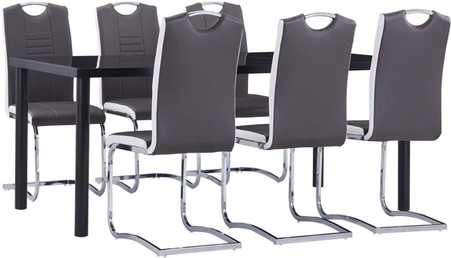 VidaXL 7-delige Eethoek kunstleer grijs Eetset Eetsets Eettafel En Stoel Eettafels En Stoelen