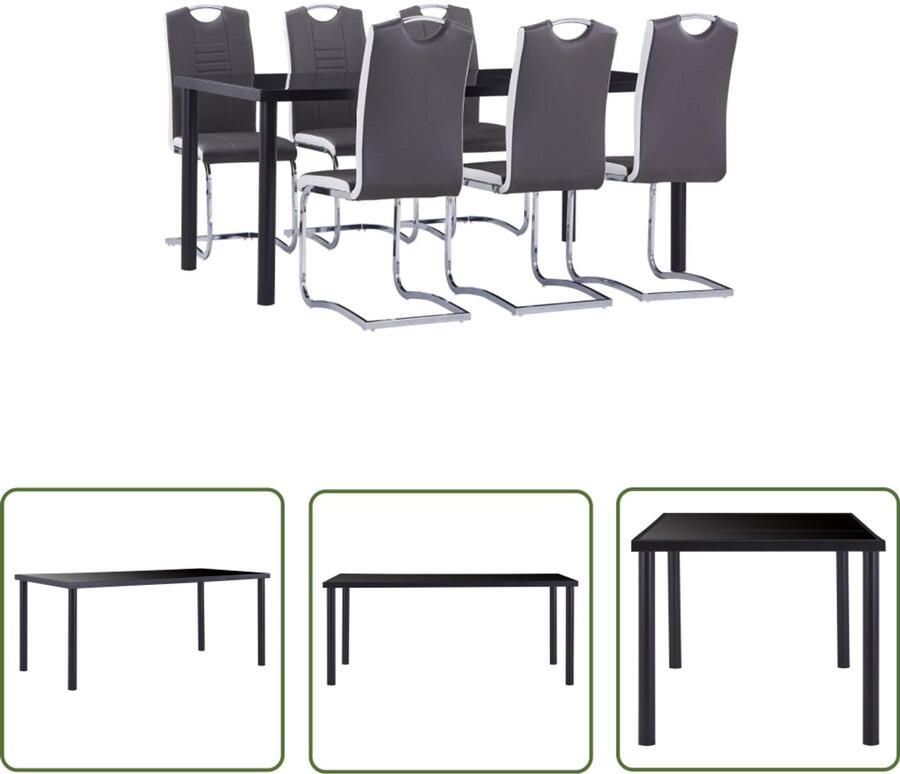 VidaXL 7-delige Eethoek Kunstleer Grijs Modern Design Eetkamerset Eettafel Eetkamerstoelen Zwarte Eettafel Grijze Stoelen Kunstleder Meubels Salontafel Diningtable Dining Chairs