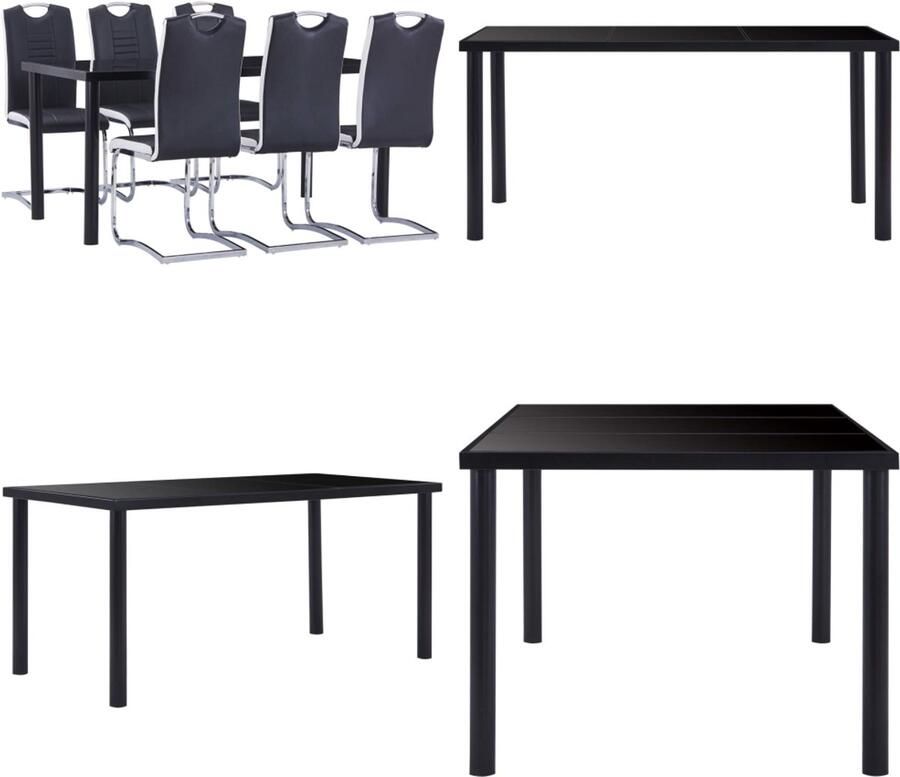VidaXL 7-delige Eethoek kunstleer zwart Eetset Eetsets Eettafel En Stoel Eettafels En Stoelen
