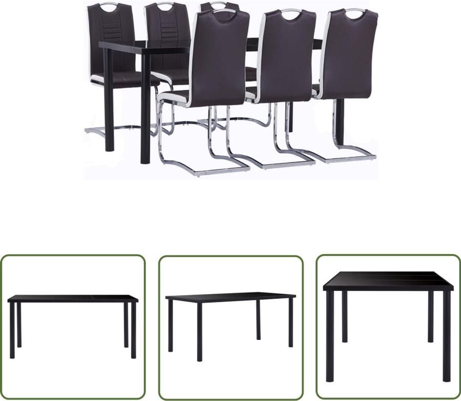 VidaXL 7-delige Eethoek Modern & Comfortabel Design Eetset Eettafel Eetkamerstoel Zwarte Eettafel Bruine Stoelen Salontafel Keukenmeubels Meubilair Dining Set Dinner Party