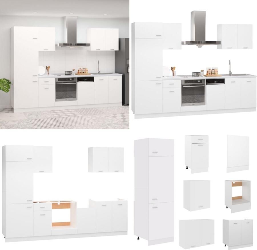 VidaXL 7-delige Keukenkastenset bewerkt hout wit Keukenkast Keukenkasten Kast Kasten