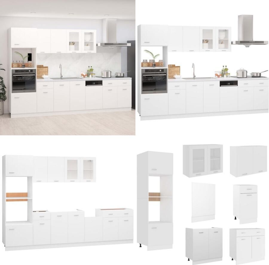 VidaXL 7-delige Keukenkastenset bewerkt hout wit Keukenkast Keukenkasten Kast Kasten