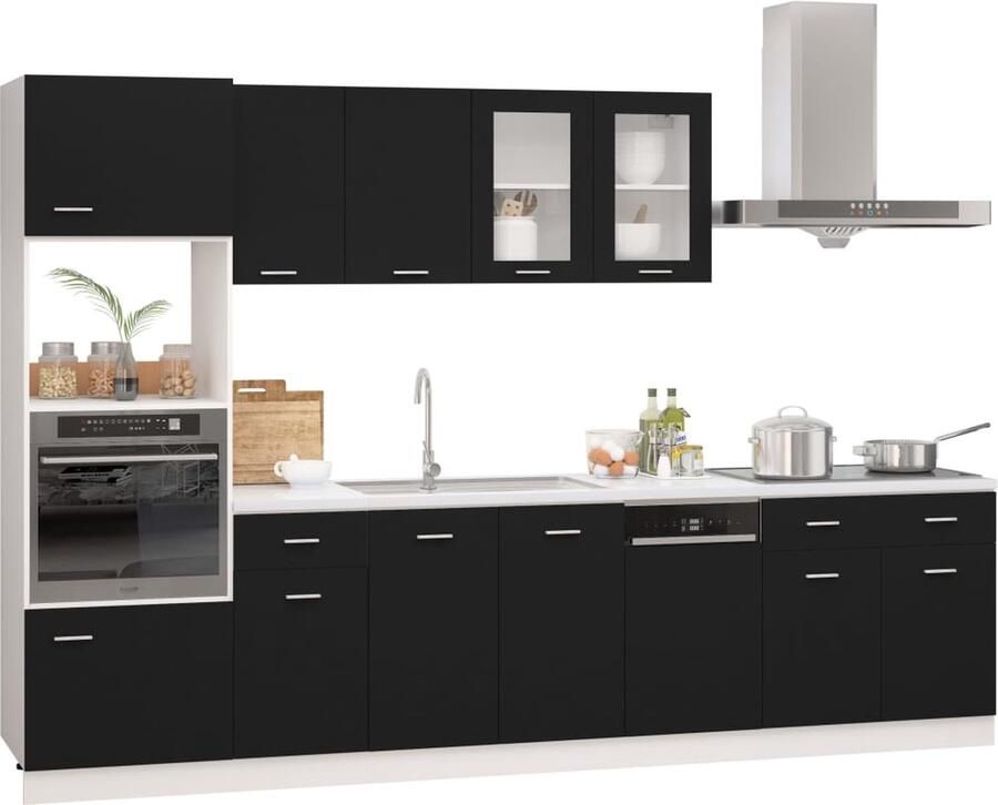 VidaXL 7-delige Keukenkastenset bewerkt hout zwart