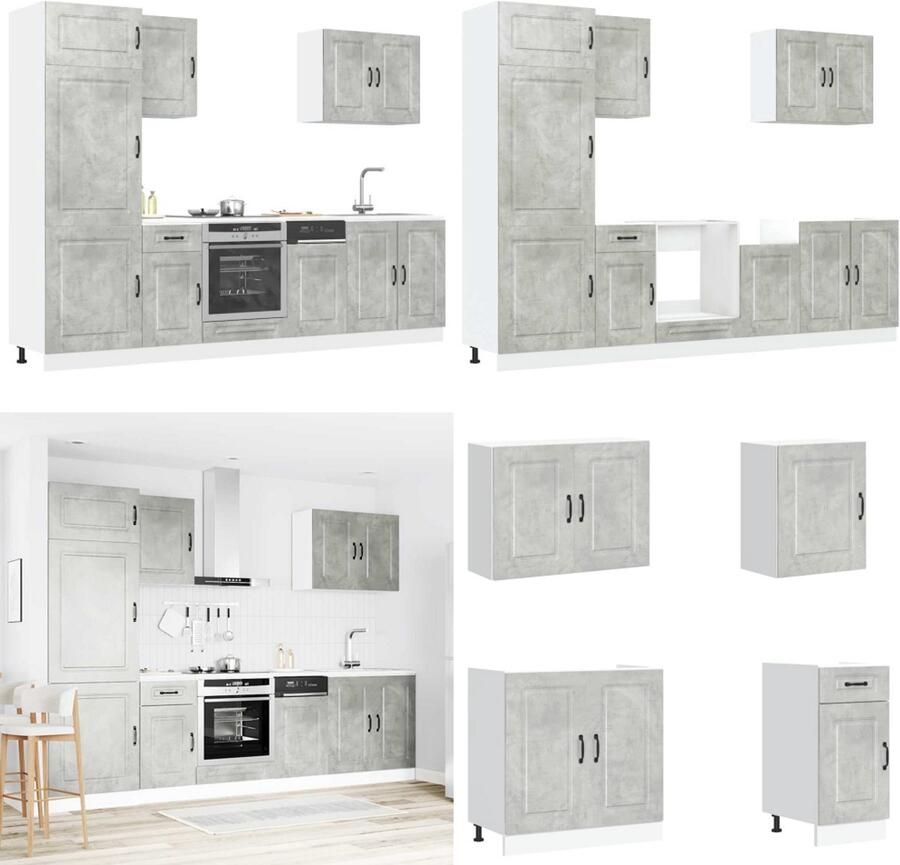 VidaXL 7-delige Keukenkastenset Kalmar bewerkt hout betongrijs Keukenkast Set Keukenkast Sets Keukenunit Set Kast Set