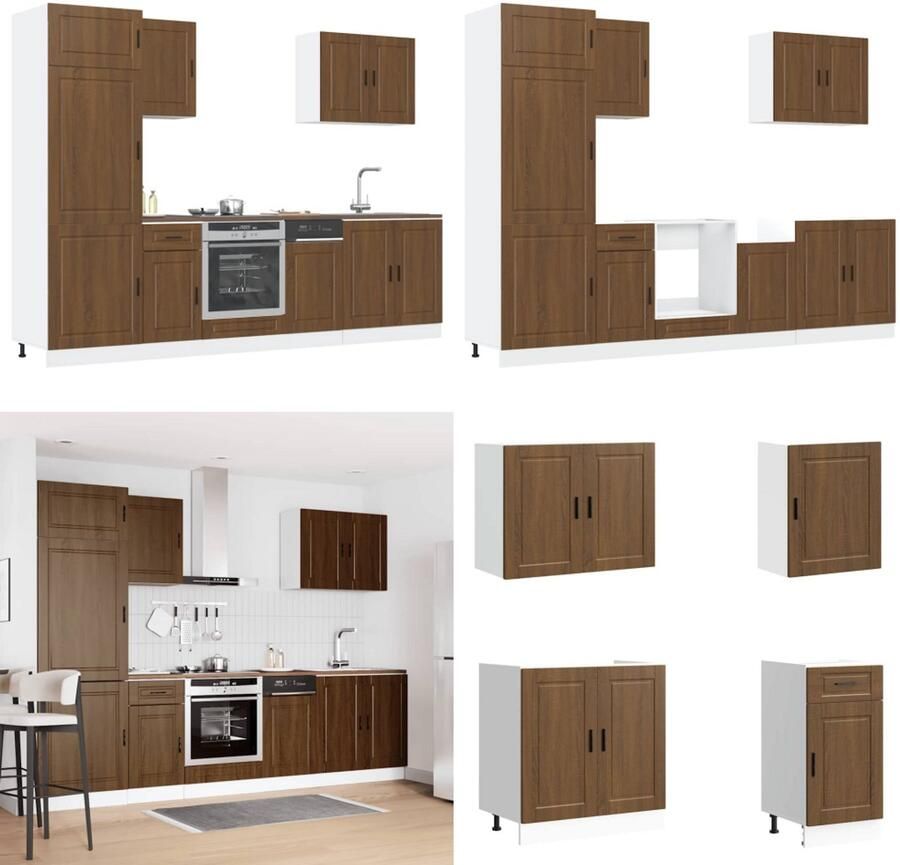 VidaXL 7-delige Keukenkastenset Kalmar bewerkt hout bruin eikenkleur Keukenkast Set Keukenkast Sets Keukenunit Set Kast Set