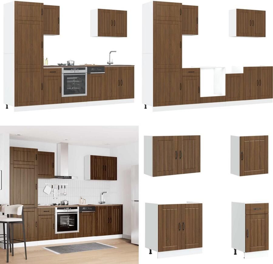 VidaXL 7-delige Keukenkastenset Kalmar bewerkt hout bruin eikenkleur Keukenkast Set Keukenkast Sets Keukenunit Set Kast Set
