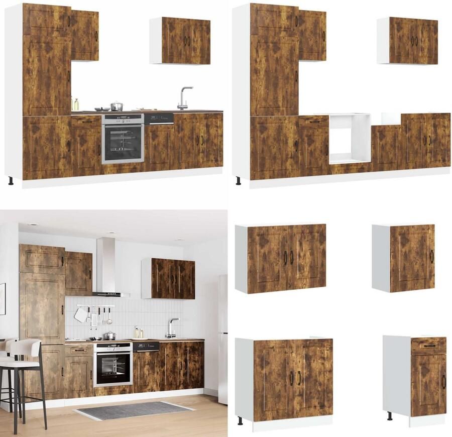 VidaXL 7-delige Keukenkastenset Kalmar bewerkt hout gerookt eiken Keukenkast Set Keukenkast Sets Keukenunit Set Kast Set