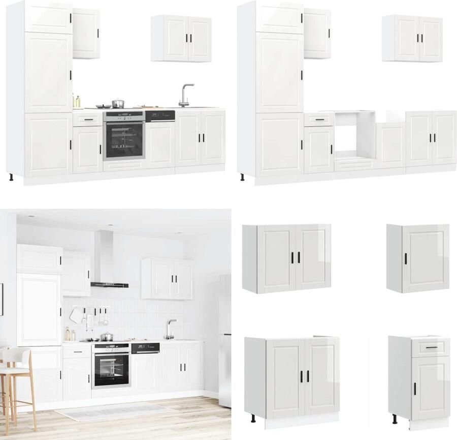 VidaXL 7-delige Keukenkastenset Kalmar bewerkt hout glanzend wit Keukenkast Set Keukenkast Sets Keukenunit Set Kast Set