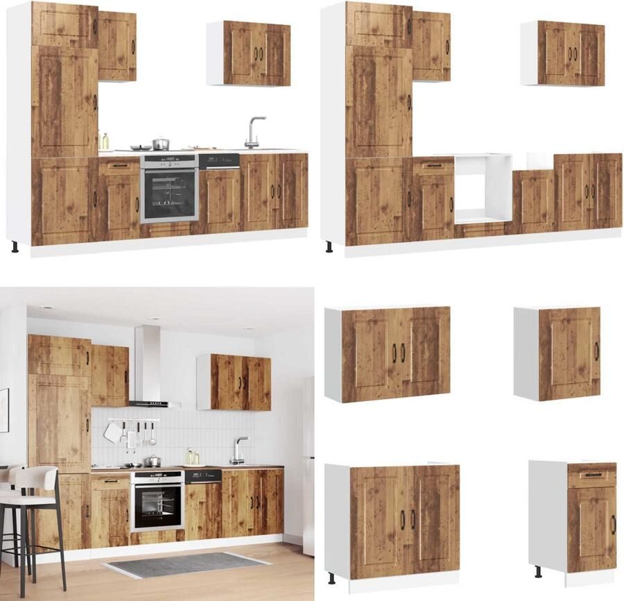 VidaXL 7-delige Keukenkastenset Kalmar bewerkt hout oud houtkleurig Keukenkast Set Keukenkast Sets Keukenunit Set Kast Set