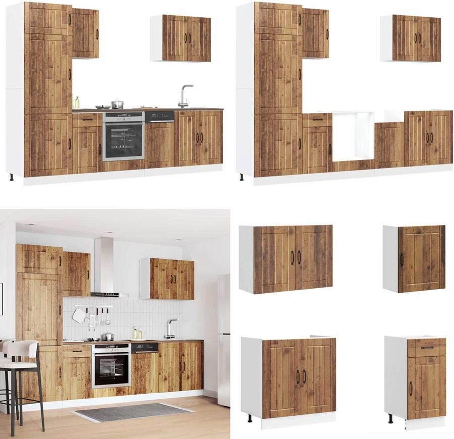 VidaXL 7-delige Keukenkastenset Kalmar bewerkt hout oud houtkleurig Keukenkast Set Keukenkast Sets Keukenunit Set Kast Set