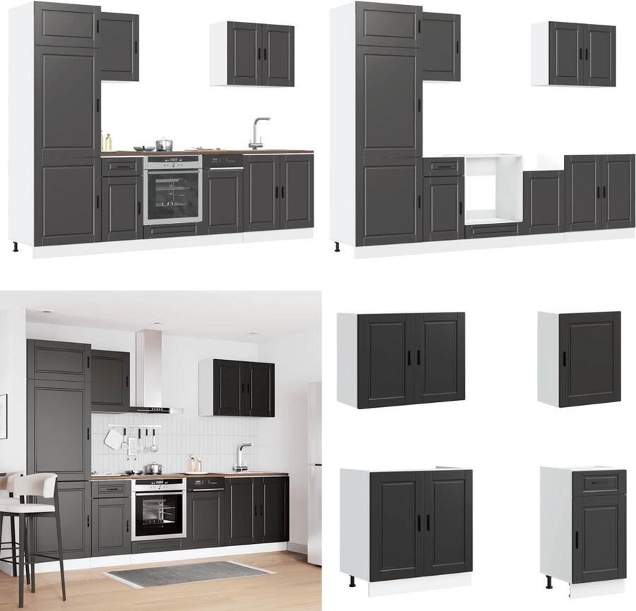 VidaXL 7-delige Keukenkastenset Kalmar bewerkt hout zwart Keukenkast Set Keukenkast Sets Keukenunit Set Kast Set