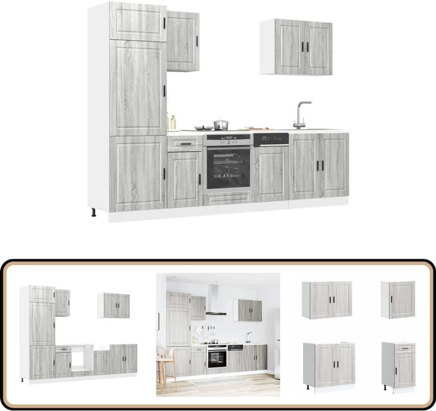 VidaXL 7-delige Keukenkastenset Kalmar Grijs Keukenkasten Houten Keukenkasten Grijze Keukenkasten Sonoma Eiken Keukenserie