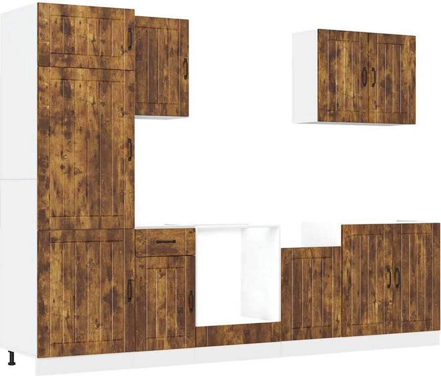 VIDAXL 7-delige Keukenkastenset Kalmar bewerkt hout gerookt eiken