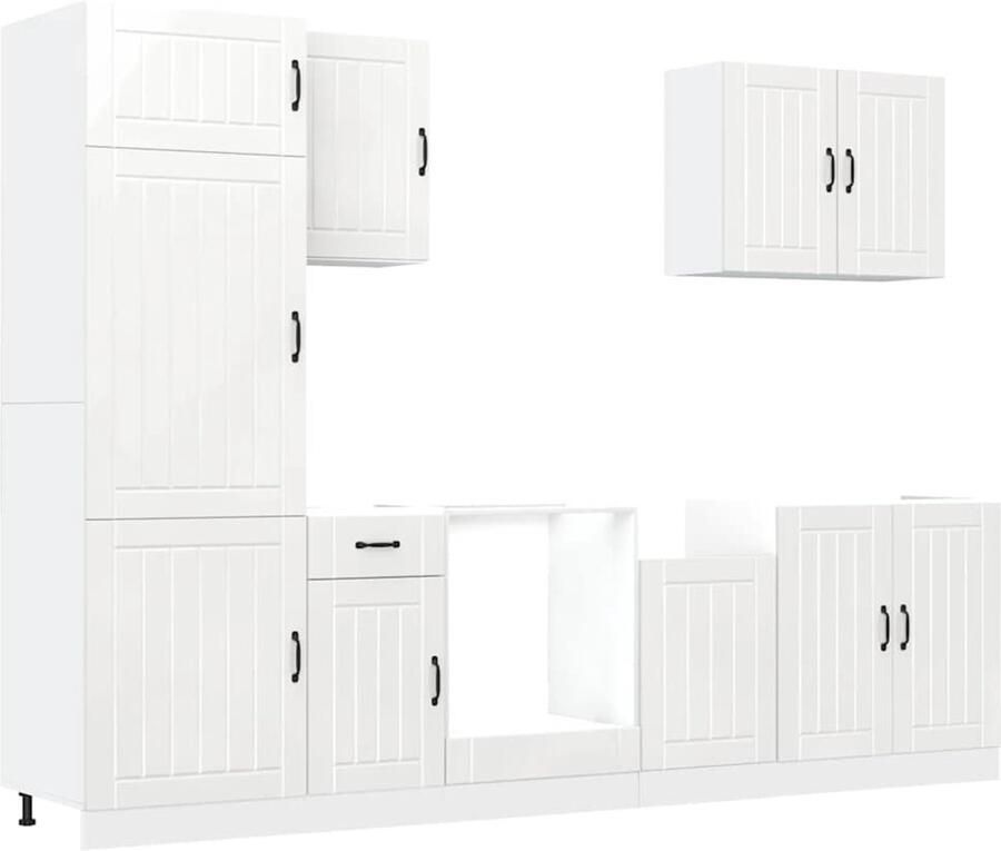 VIDAXL 7-delige Keukenkastenset Kalmar bewerkt hout glanzend wit