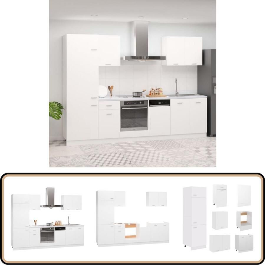 VidaXL 7-delige Keukenkastenset Spaanplaat Wit Keukenkasten Keukeninrichting Spaanplaat Wit Wandmontage