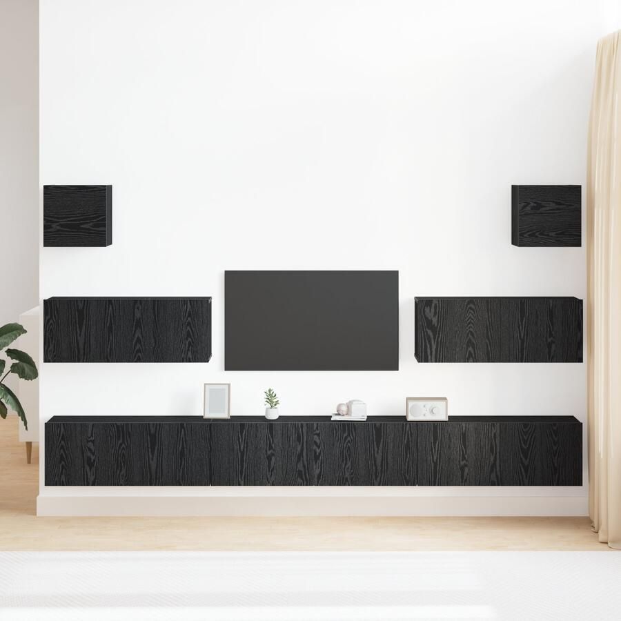 VidaXL 7-delige TV-kastenset Wandgemonteerd Zwart Eiken Geengineerd Hout