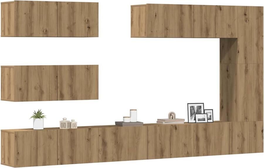 VidaXL 7-delige Tv-meubelset Artisanaal Eiken Tv-meubelset Salontafel Houten Tv-kast Eikenhouten Meubilair Livingroom Decoratie