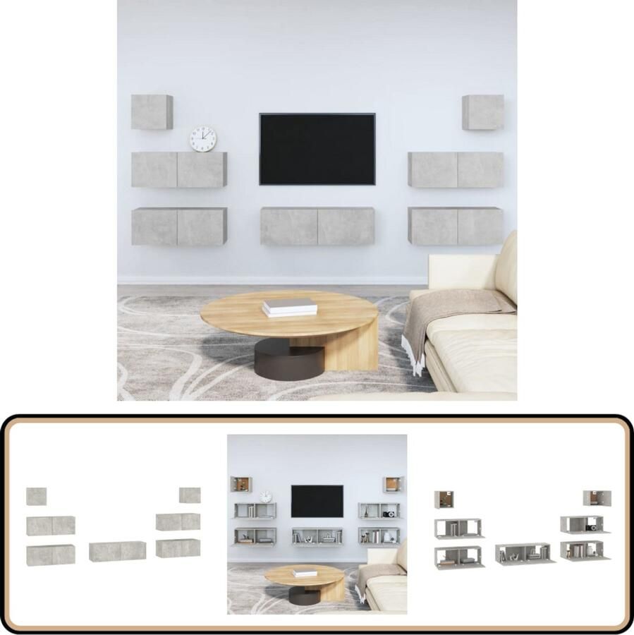 VidaXL 7-delige Tv-meubelset betongrijs hout TV Kast Salontafel Wandmontage Houten Meubels Grijs Betonnen Look