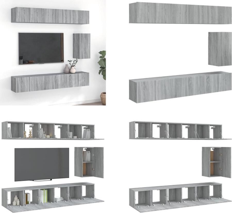 VidaXL 7-delige Tv-meubelset bewerkt hout grijs sonoma eikenkleurig Tv-kastenset Tv-kastensets Tv-meubelset Televisiemeubelset
