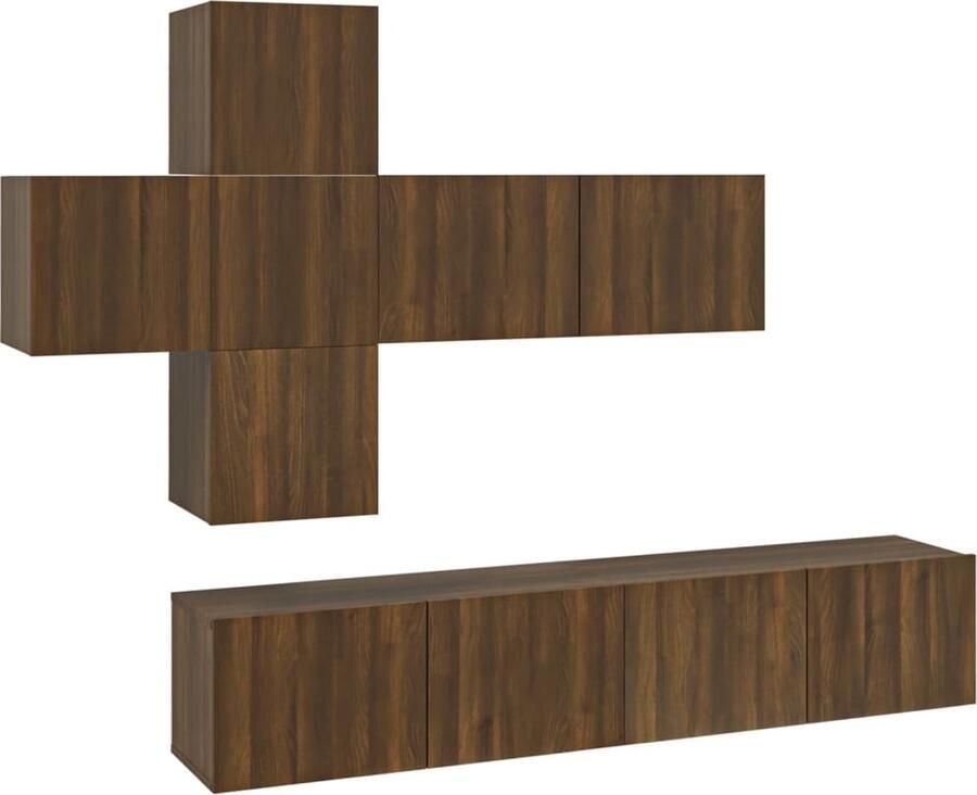 VidaXL 7-delige Tv-meubelset bruin eikenhout Televisieserie Tv Kast Houten Tv Stand Salontafel Wandmontage Bruine Eiken