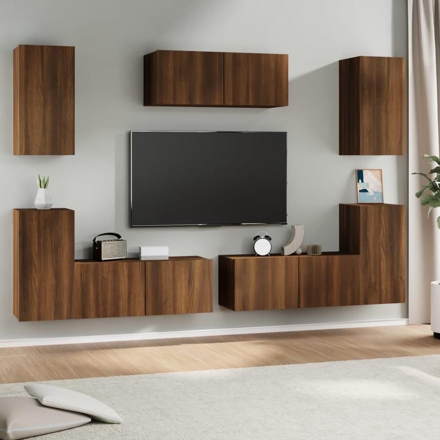 VidaXL 7-delige TV-meubelset bruin eikenhout TV Kast Tv Meubel Houten Tv Kast Wandmontage Tv Kast Salontafel Bergruimte Opbergkasten - Foto 2