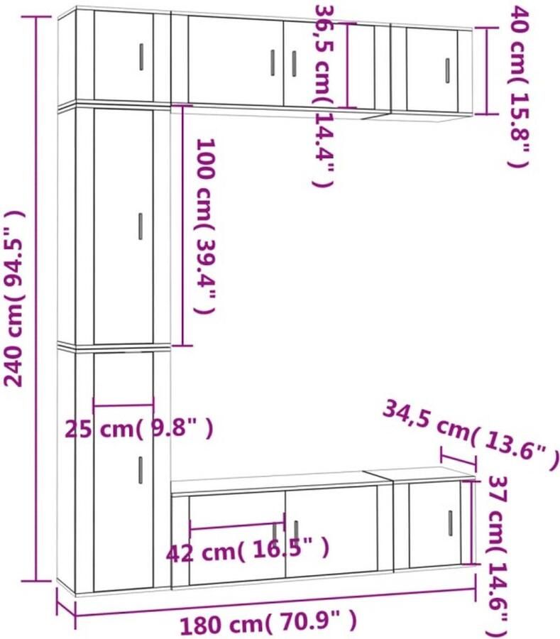 VidaXL 7-delige Tv-meubelset Gerookt Eiken Tv Meubelen Houten Tv Kast Tv Stand Salontafel Livingroom Furniture