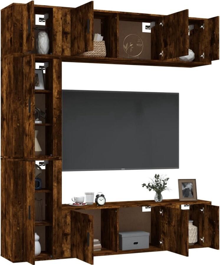 VidaXL 7-delige tv-meubelset gerookt eikenhout Tv Kast Klassieke Tv Meubel Houten Tv Kast Bruine Tv Kast Tv Salontafel