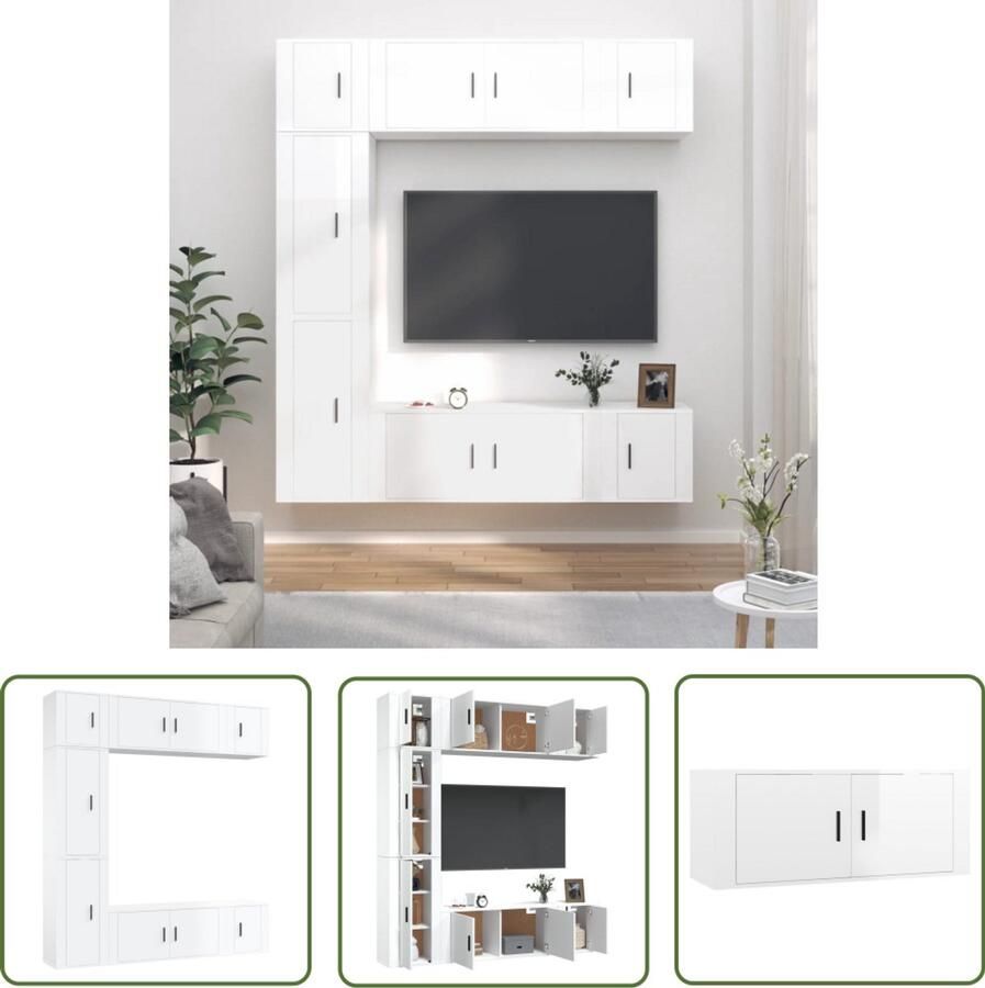 VidaXL 7-delige Tv-meubelset hoogglans wit Televisiesecretarie Tv Meubel Salontafel Kastje Witte Kast Houten Kast Opbergoplossing Wandmontage