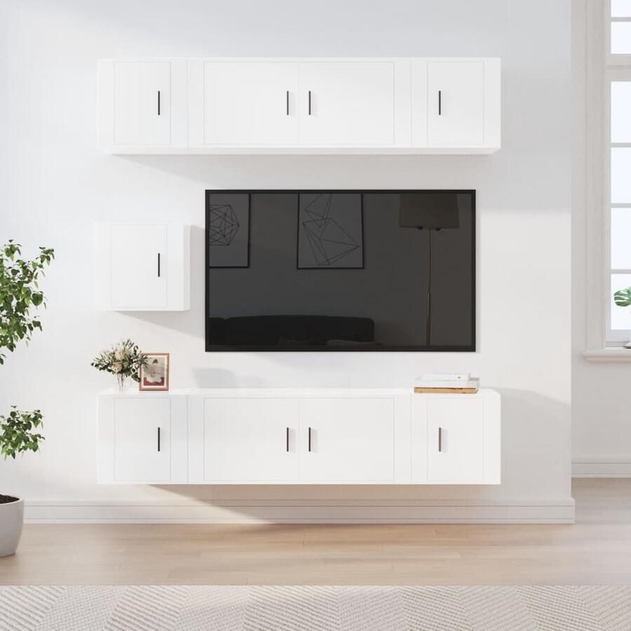 VidaXL 7-delige Tv-meubelset hoogglans wit TV Kast Salontafel Houten Tv-meubel Witte Tv-kast Opbergruimte Wandmontage Modern Interieur Livingroom Decor - Foto 2