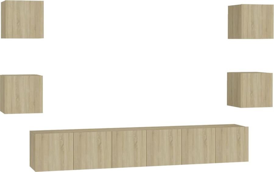VidaXL 7-delige Tv-meubelset Sonoma Eiken Tv Kast Salontafel Houten Tv Stand Tv Meubel Media Kast Entertainment Center Sonoma Eiken