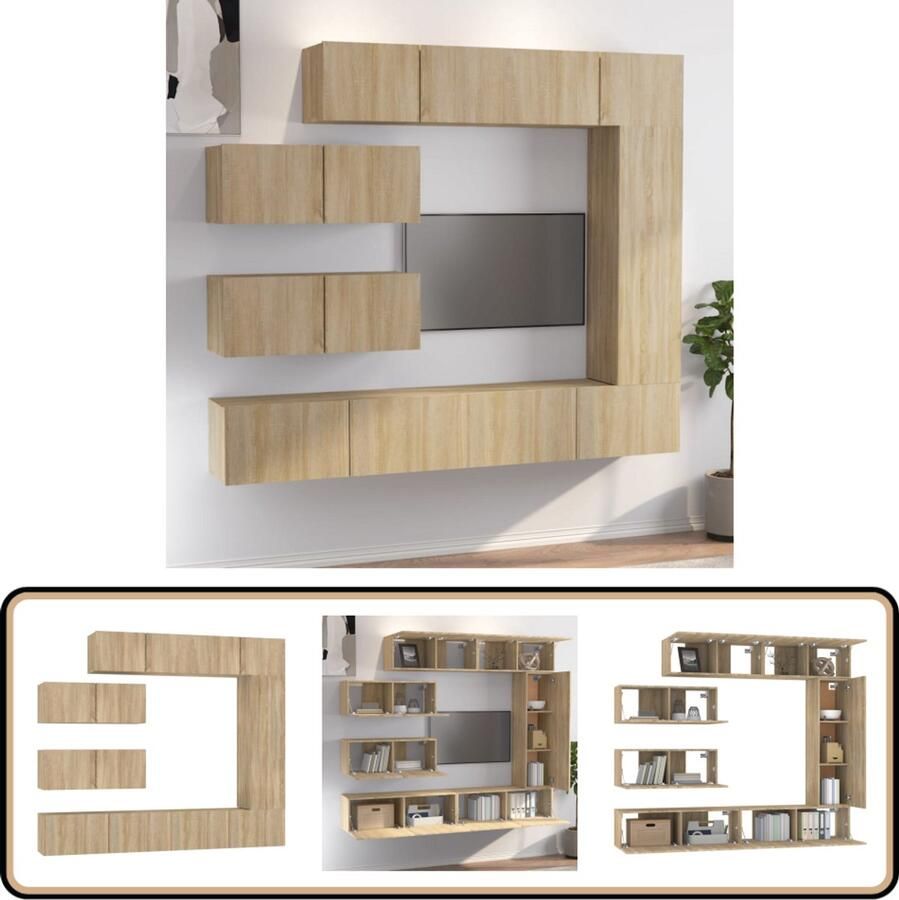 VidaXL 7-delige Tv-meubelset Sonoma Eiken TV-meubel Salontafel Houten Meubilair Wandmontage Tv Stand Sonoma Eiken Bruine Meubelen
