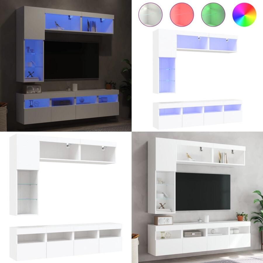 VidaXL 7-delige Tv-wandmeubelset met LED-verlichting wit Tv-wandmeubelset Tv-wandmeubelsets Tv-meubel Tv Kast