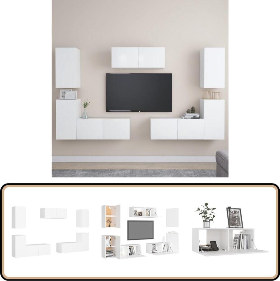 VidaXL 7-delige witte tv-meubelset stijlvol en praktisch Televisiescherm Tv-meubel Salontafel Houten Tv-stand Tv-kasten Media Center Entertainmentcenter Tv-unit