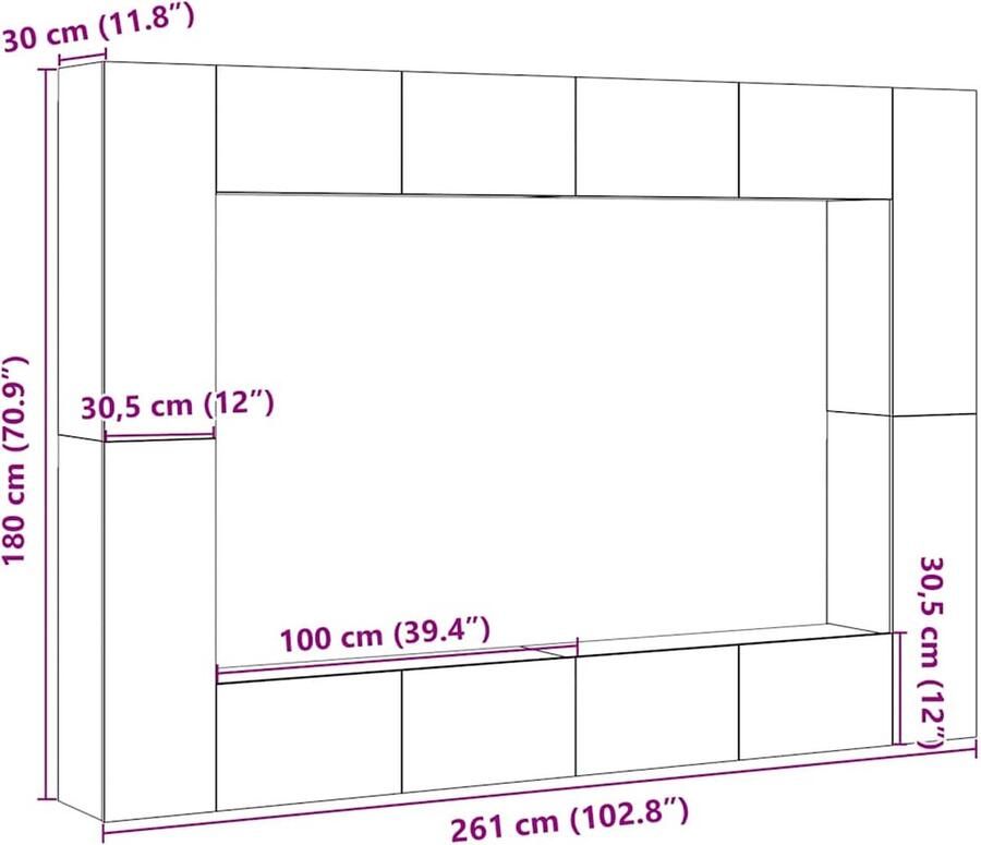 VidaXL 8-delig Tv-meubelset wandmontage bewerkt hout oud houtkleurig - Foto 2