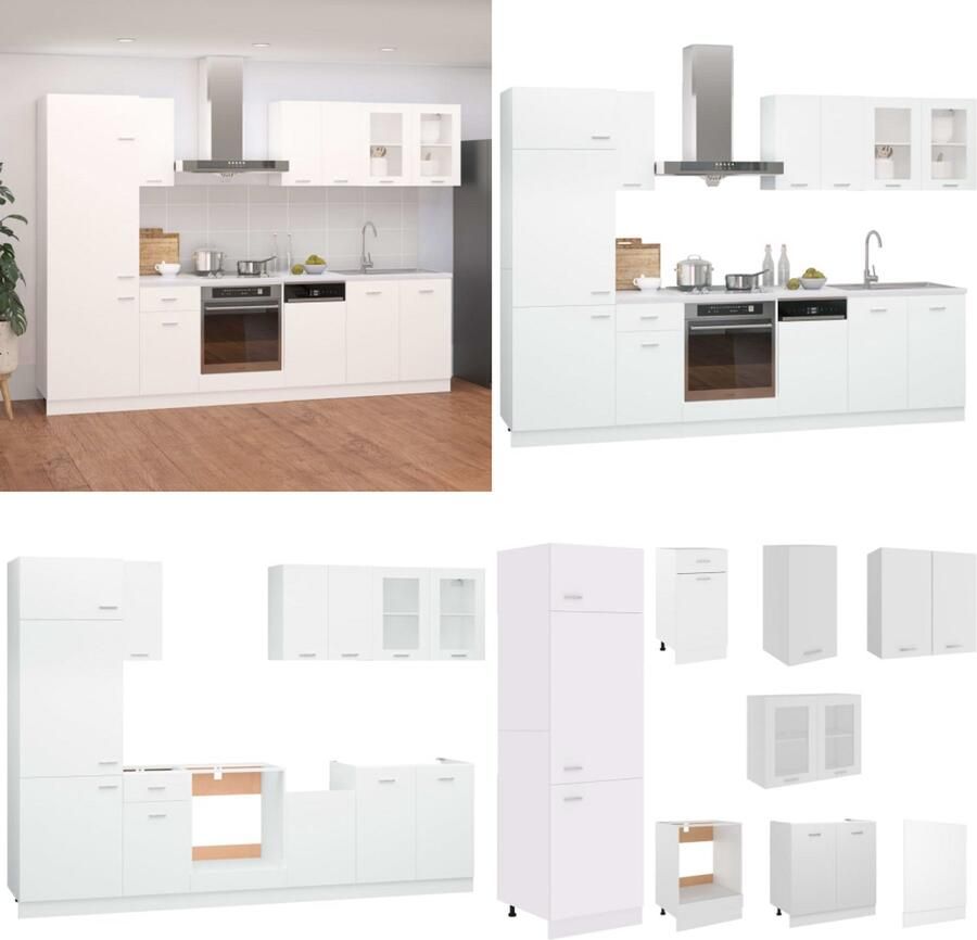 VidaXL 8-delige Keukenkastenset bewerkt hout wit Keukenkast Keukenkasten Kast Kasten