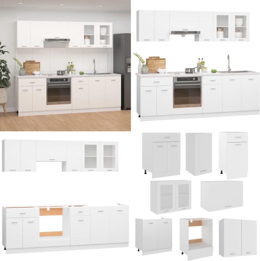 VidaXL 8-delige Keukenkastenset bewerkt hout wit Keukenkast Keukenkasten Kast Kasten