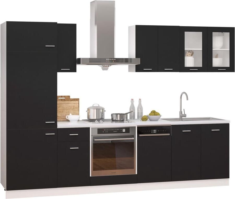 VidaXL 8-delige Keukenkastenset bewerkt hout zwart