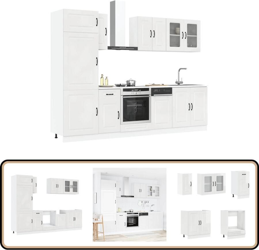 VidaXL 8-delige Keukenkastenset Glanzend Wit Keukenkasten Kookeiland Keukenopstelling Witte Keuken Houten Keuken