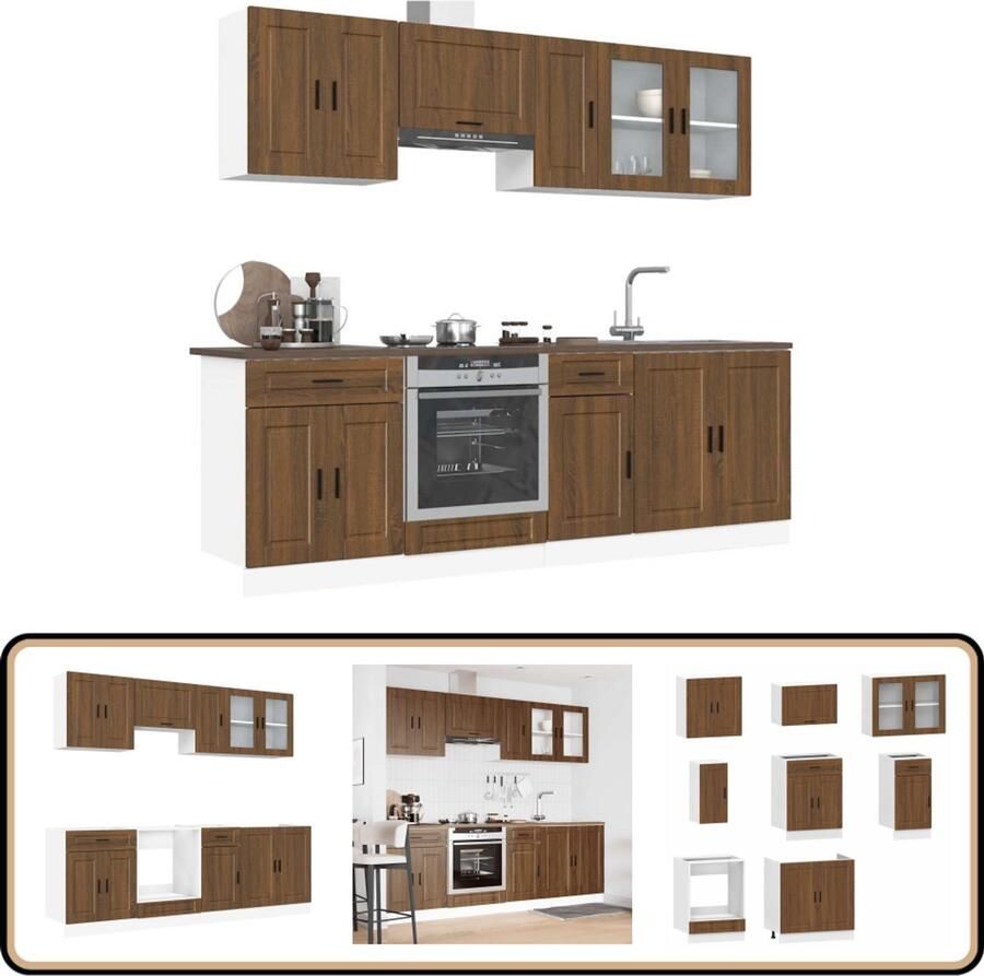 VidaXL 8-delige Keukenkastenset Kalmar bruin Keukenkasten Houten Keukenkasten Bruine Eiken Meubels Keukenopstelling Kastensets